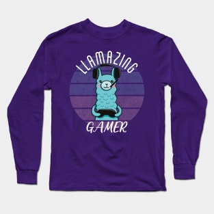 Llamazing Gamer Blue Llama Long Sleeve T-Shirt